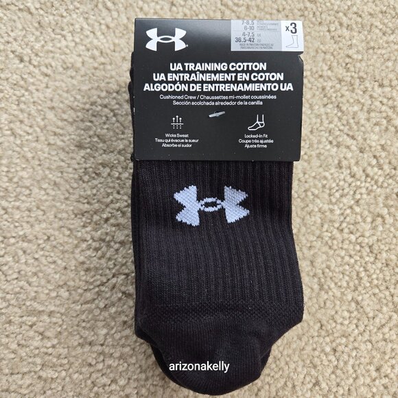 NWT Under Armour 3 pack black socks mid-calf women 6-10/men 7-8.5 - Picture 1 of 4